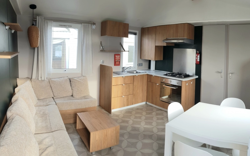 pièce de vie mobil-home en Normandie